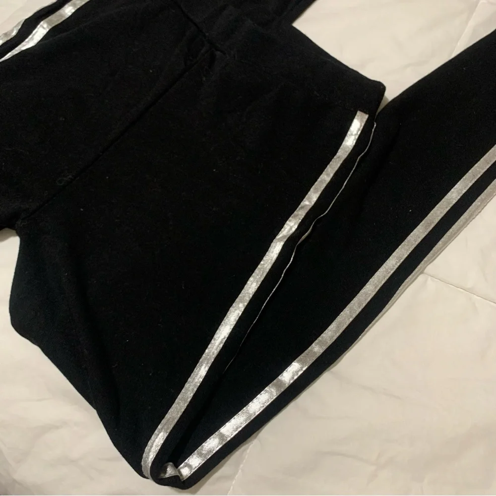 Black Leggings with 2 Metallic Silver Side Stripes